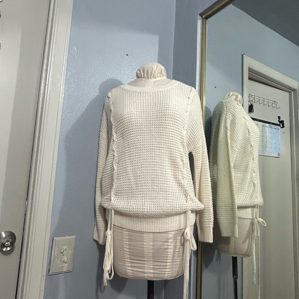 Cecico Cream Knit Cowl Sweater with Side Tie Details